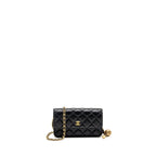 CHANEL PEARL CRUSH MINI WALLET ON CHAIN LAMBSKIN BLACK GHW (MICROCHIP)