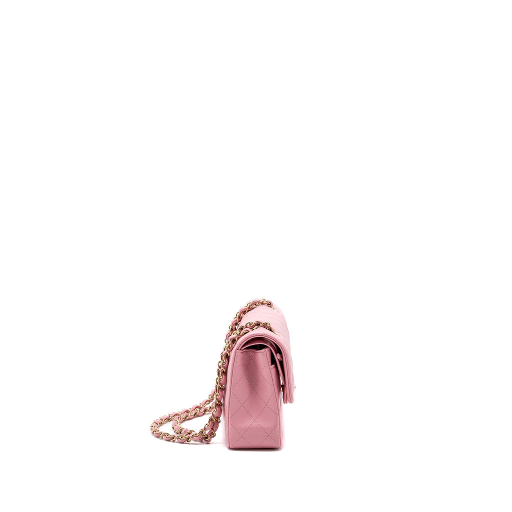 CHANEL SMALL CLASSIC DOUBLE FLAP BAG LAMBSKIN PINK LGHW(MICROCHIP)