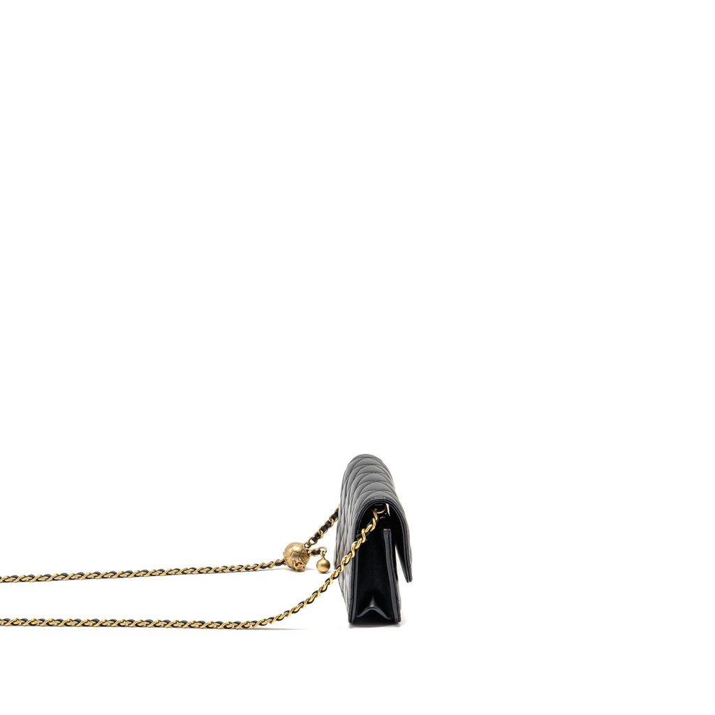 CHANEL PEARL CRUSH MINI WALLET ON CHAIN LAMBSKIN BLACK GHW (MICROCHIP)