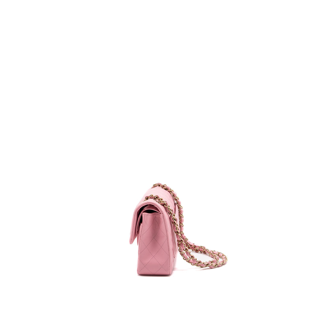 CHANEL SMALL CLASSIC DOUBLE FLAP BAG LAMBSKIN PINK LGHW(MICROCHIP)