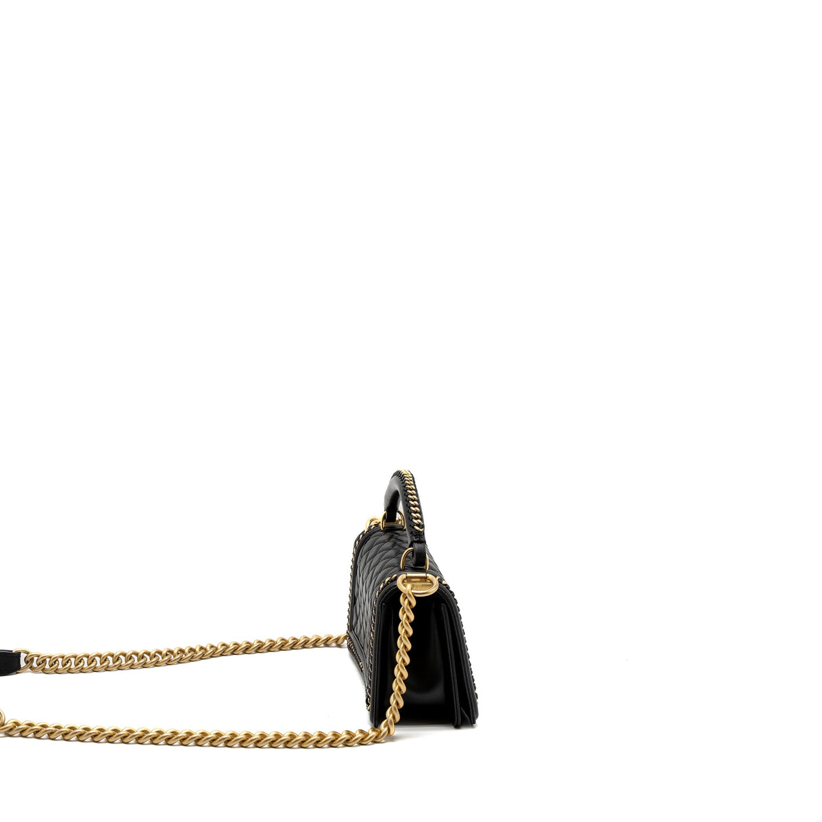 CHANEL TOP HANDLE SMALL BOY BAG CALFSKIN BLACK BRUSHED GHW