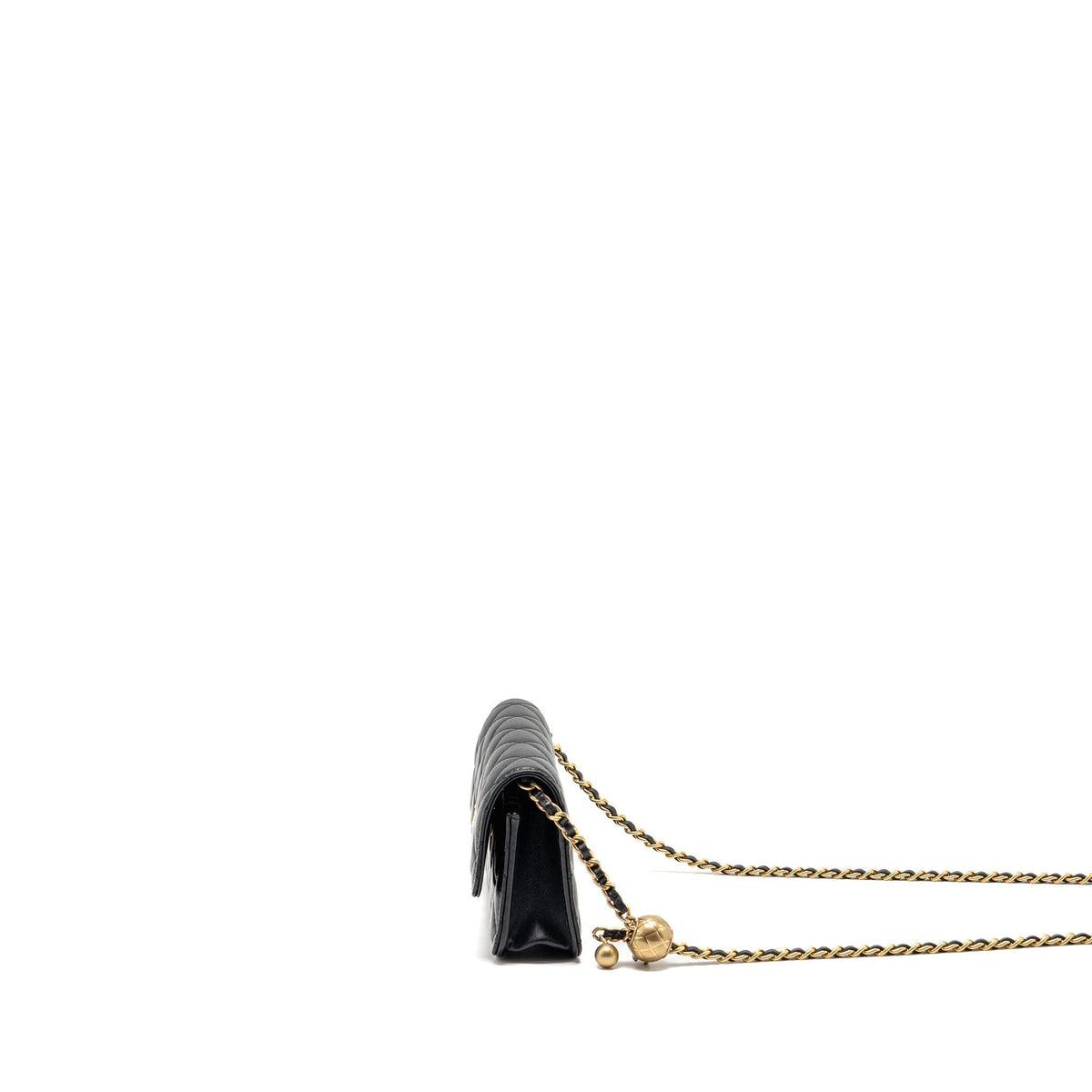 CHANEL PEARL CRUSH MINI WALLET ON CHAIN LAMBSKIN BLACK GHW (MICROCHIP)