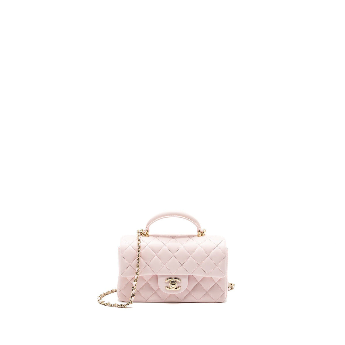 CHANEL TOP HANDLE MINI RECTANGULAR FLAP BAG LAMBSKIN LIGHT PINK LGHW(MICROCHIP)