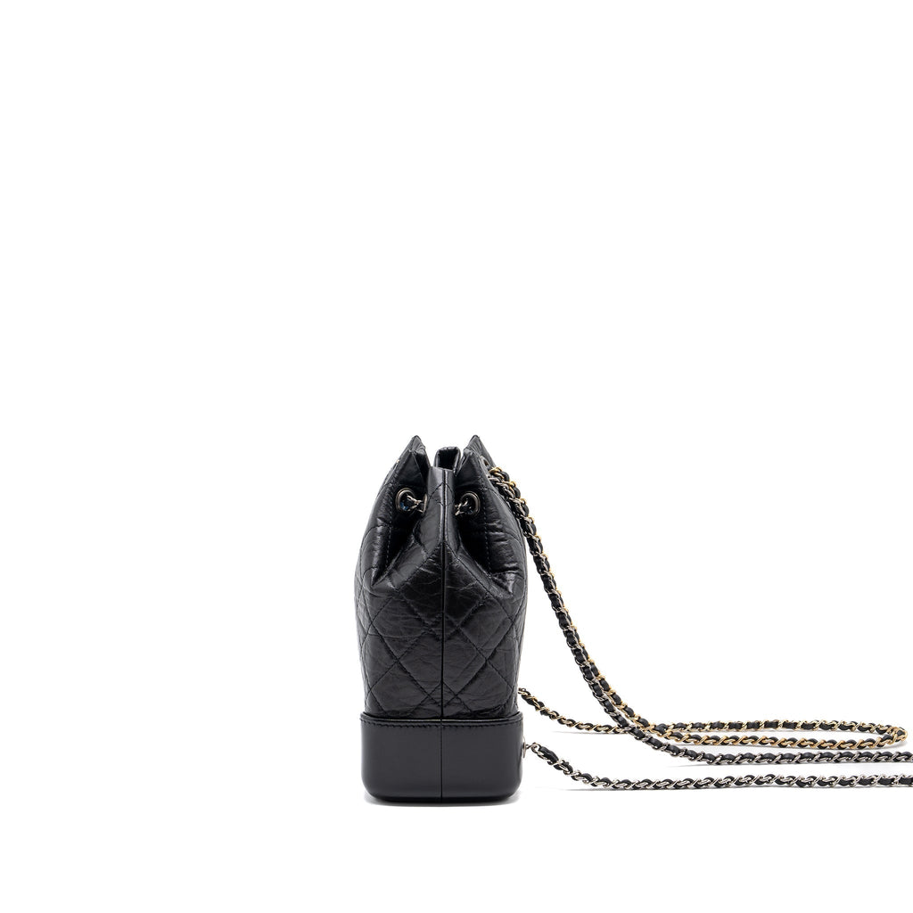 CHANEL SMALL GABRIELLE BACKPACK AGED CALFSKIN BLACK RUTHENIUM HARDWARE (MICROCHIP)