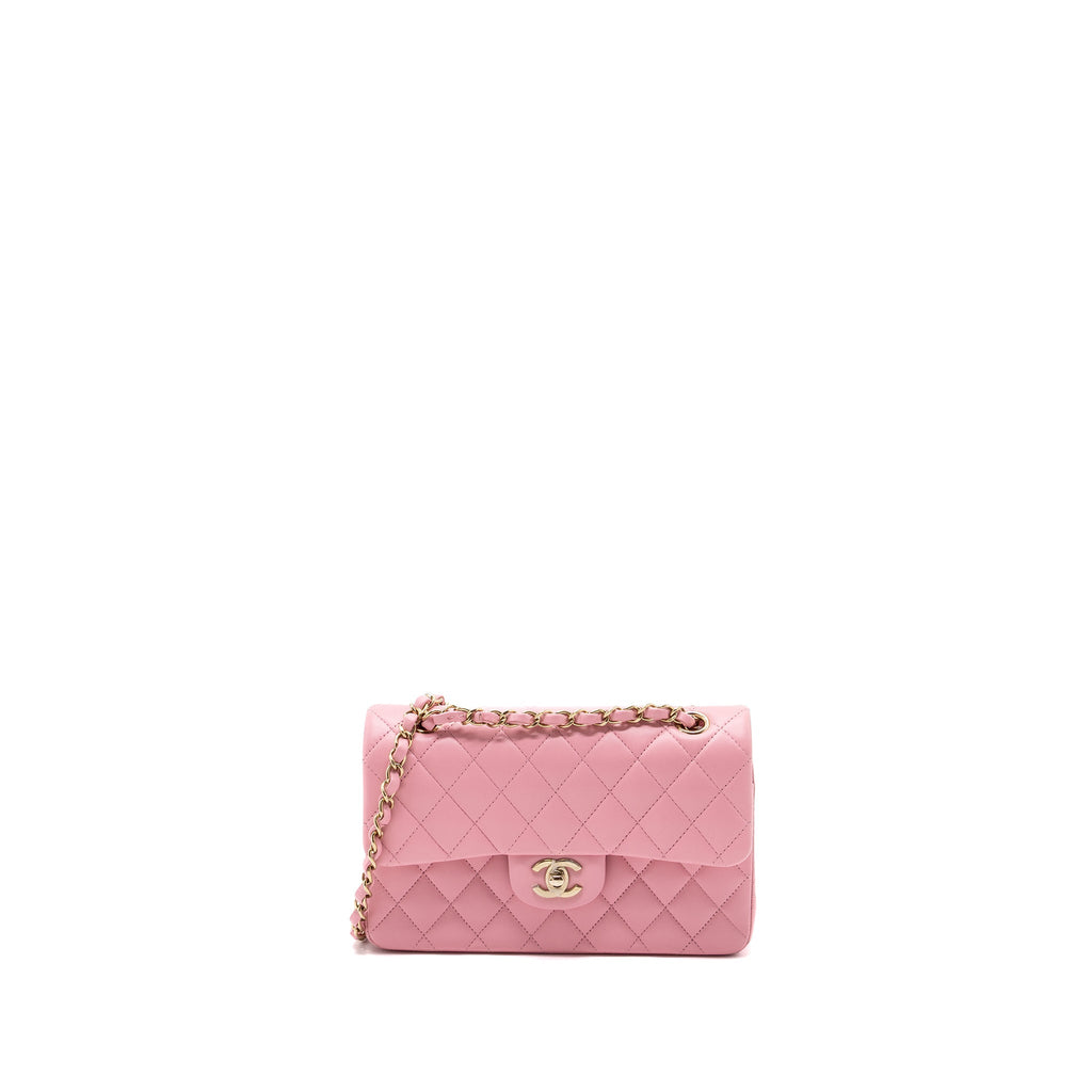 CHANEL SMALL CLASSIC DOUBLE FLAP BAG LAMBSKIN PINK LGHW(MICROCHIP)