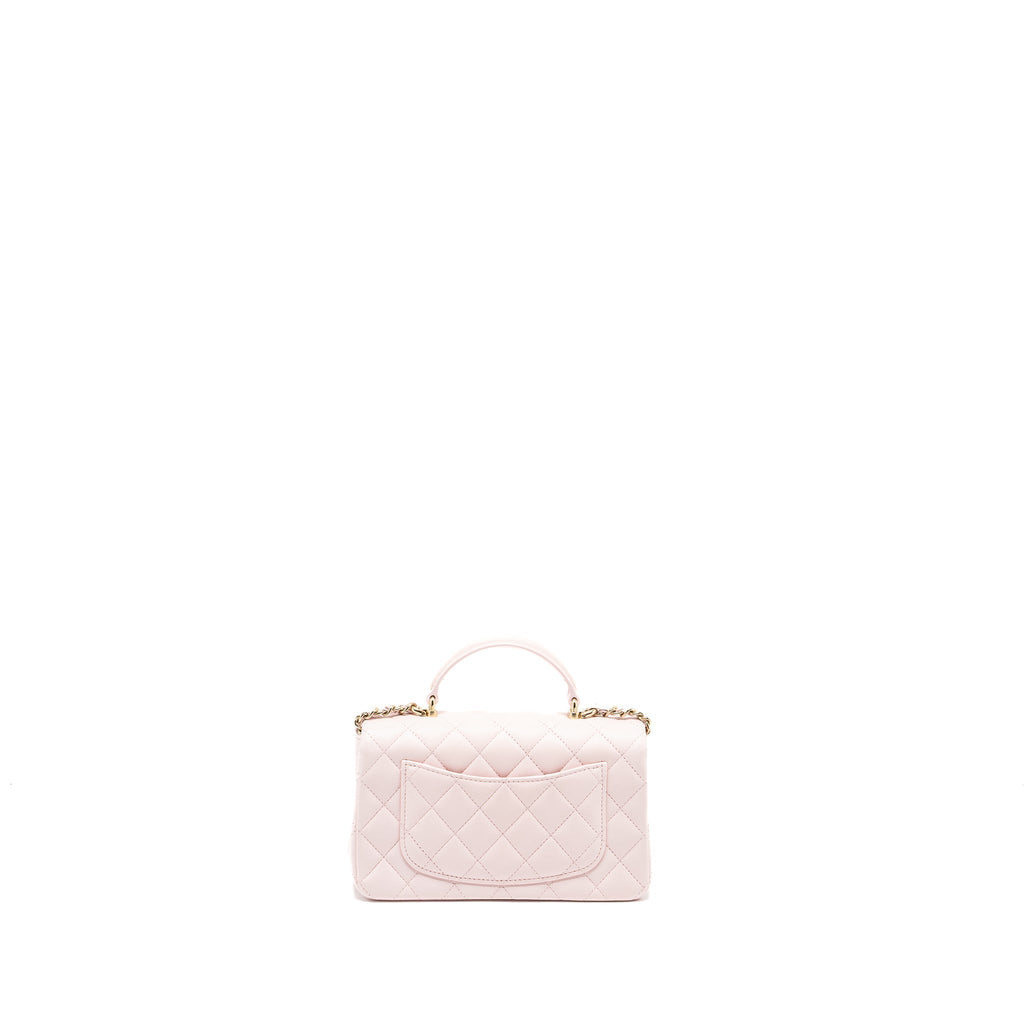 CHANEL TOP HANDLE MINI RECTANGULAR FLAP BAG LAMBSKIN LIGHT PINK LGHW(MICROCHIP)