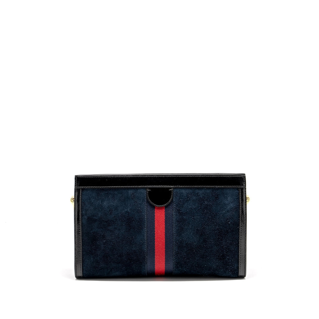 GUCCI OPHIDIA CHAIN BAG DRAGON EMBROIDERED SUEDE BLUE/BLACK/MULTICOLOUR GHW