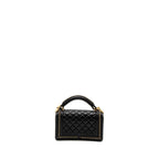 CHANEL TOP HANDLE SMALL BOY BAG CALFSKIN BLACK BRUSHED GHW