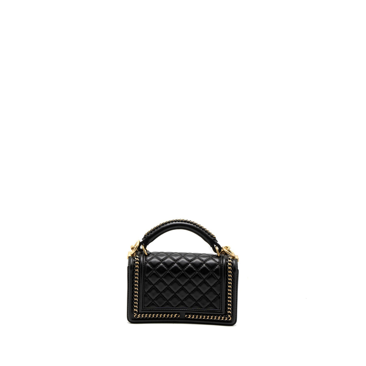 CHANEL TOP HANDLE SMALL BOY BAG CALFSKIN BLACK BRUSHED GHW
