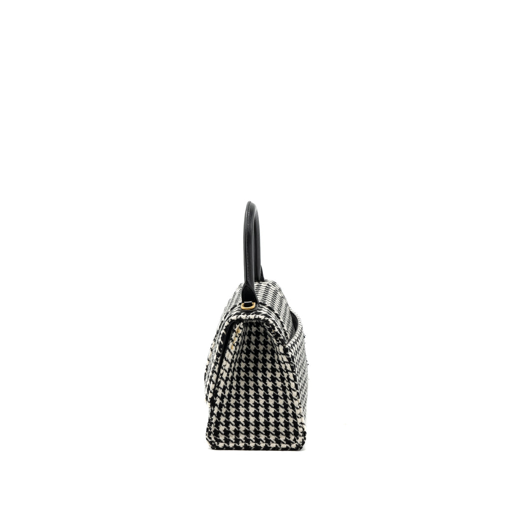 BALENCIAGA HOURGLASS S WOOL HOUNDSTOOTH BLACK/WHITE GHW