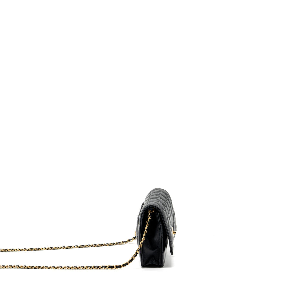 CHANEL PEARL CRUSH WALLET ON CHAIN LAMBSKIN BLACK GHW(MICROCHIP)