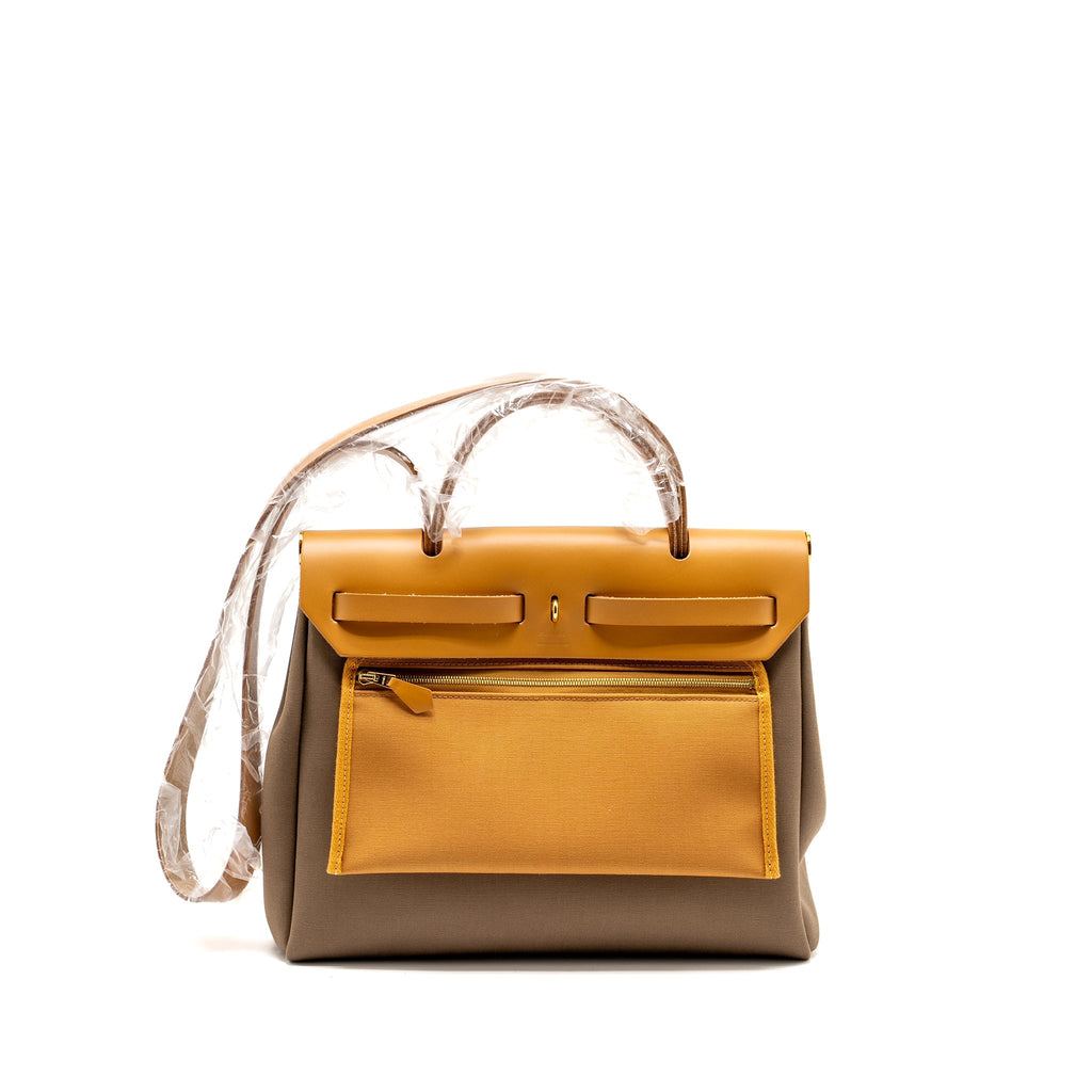 Hermes Herbag31 zip bag canvas / hunter etoupe / natural sable GHW