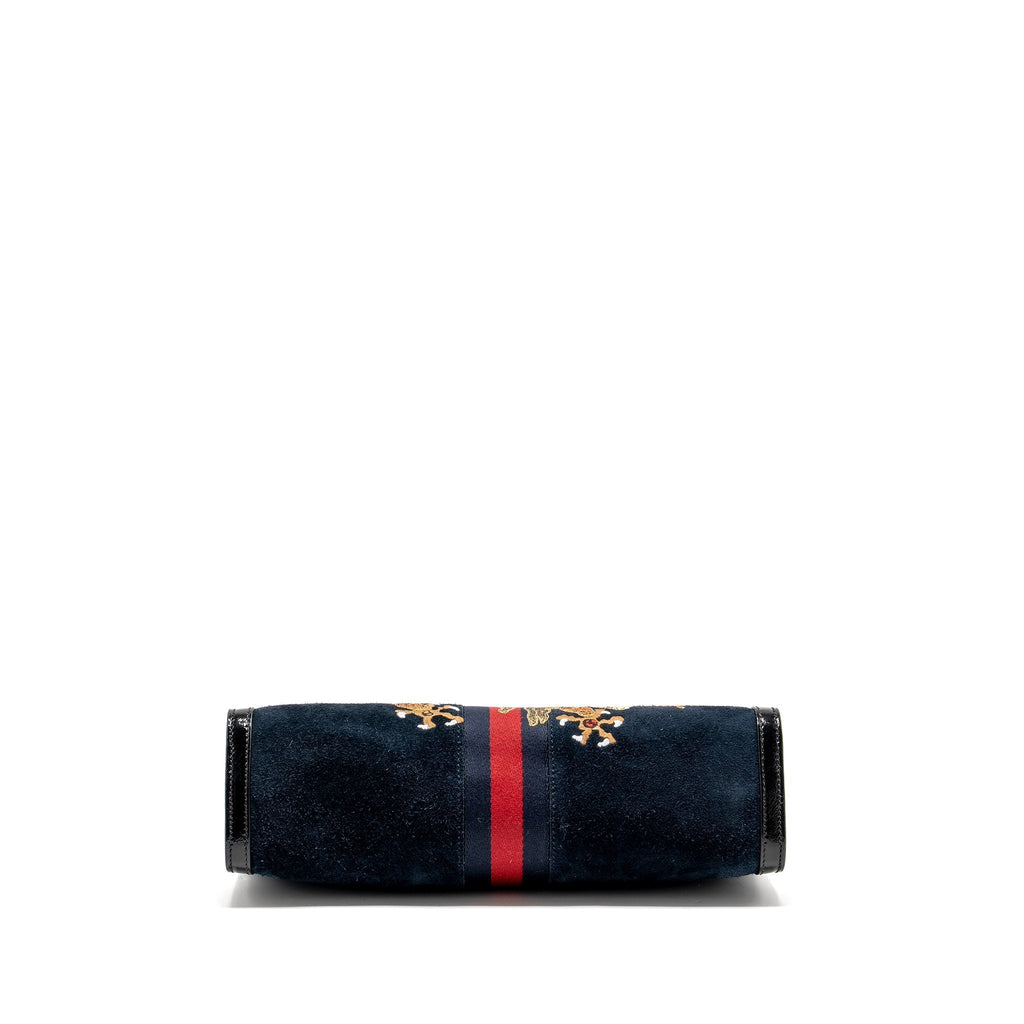 GUCCI OPHIDIA CHAIN BAG DRAGON EMBROIDERED SUEDE BLUE/BLACK/MULTICOLOUR GHW