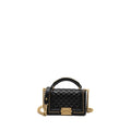 CHANEL TOP HANDLE SMALL BOY BAG CALFSKIN BLACK BRUSHED GHW