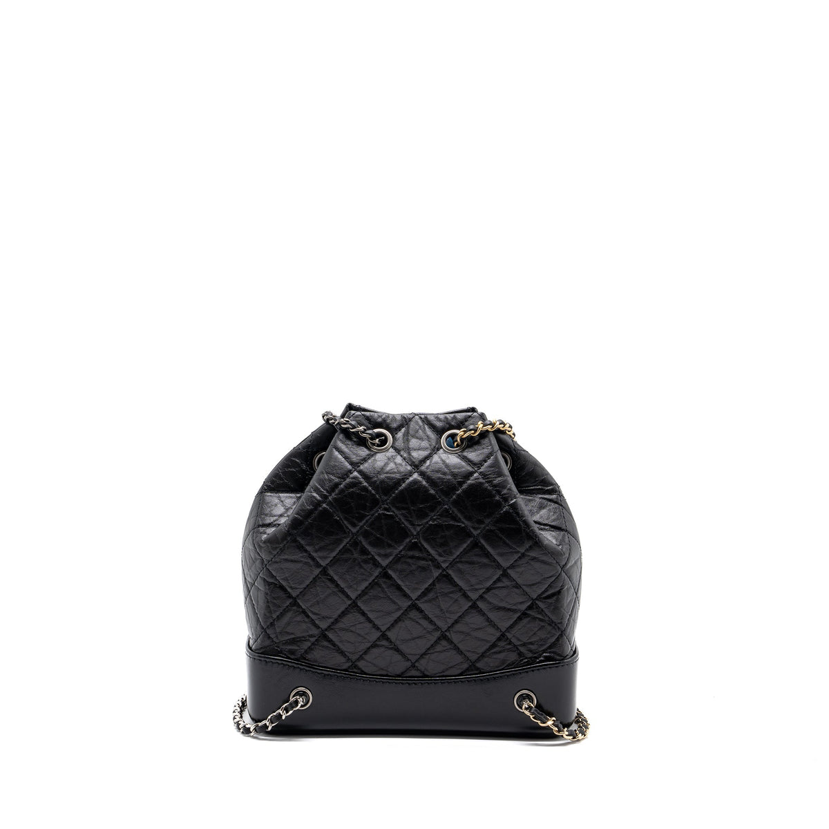CHANEL SMALL GABRIELLE BACKPACK AGED CALFSKIN BLACK RUTHENIUM HARDWARE (MICROCHIP)