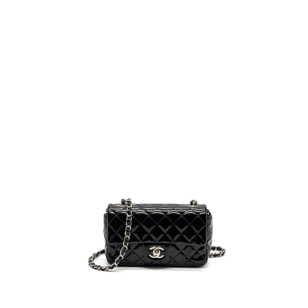 CHANEL MINI RECTANGULAR FLAP BAG PATENT BLACK SHW