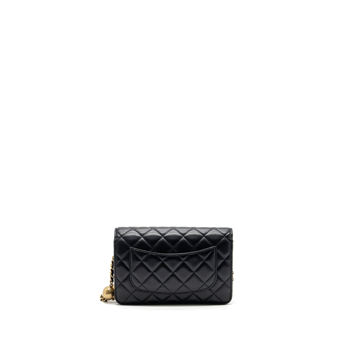 CHANEL PEARL CRUSH WALLET ON CHAIN LAMBSKIN BLACK GHW(MICROCHIP)