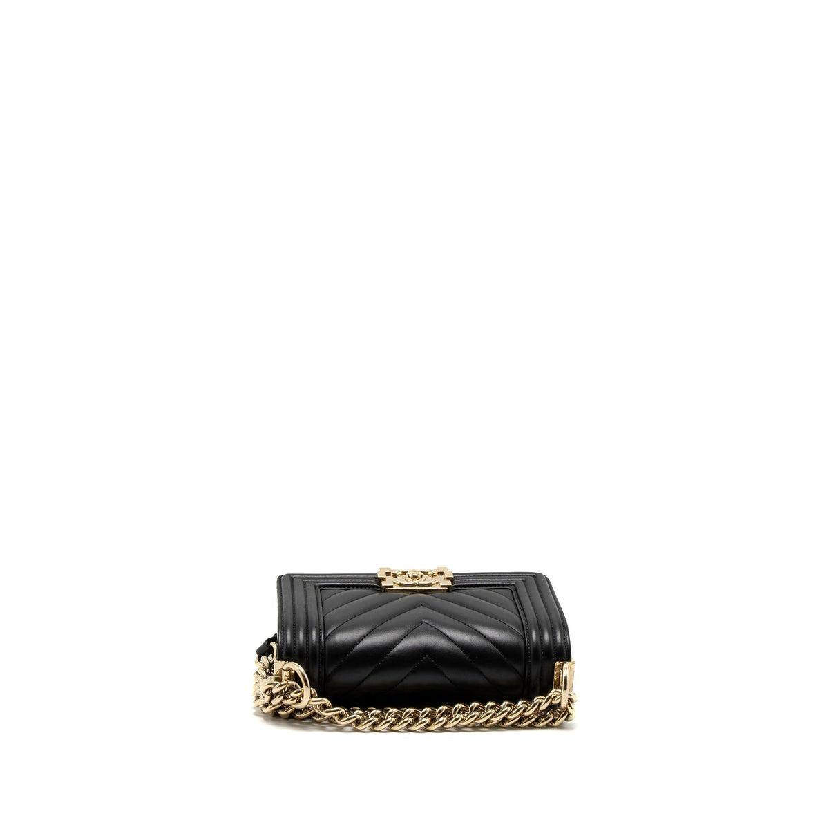 CHANEL SMALL CHEVRON BOY BAG LAMBSKIN BLACK GHW