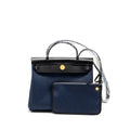 HERMES HERBAG 31 ZIP BAG CANVAS / LEATHER BLUE MARINE / BLACK GHW