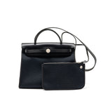 HERMES HERBAG 31 ZIP BAG CANVAS / HUNTER LEATHER BLACK SHW
