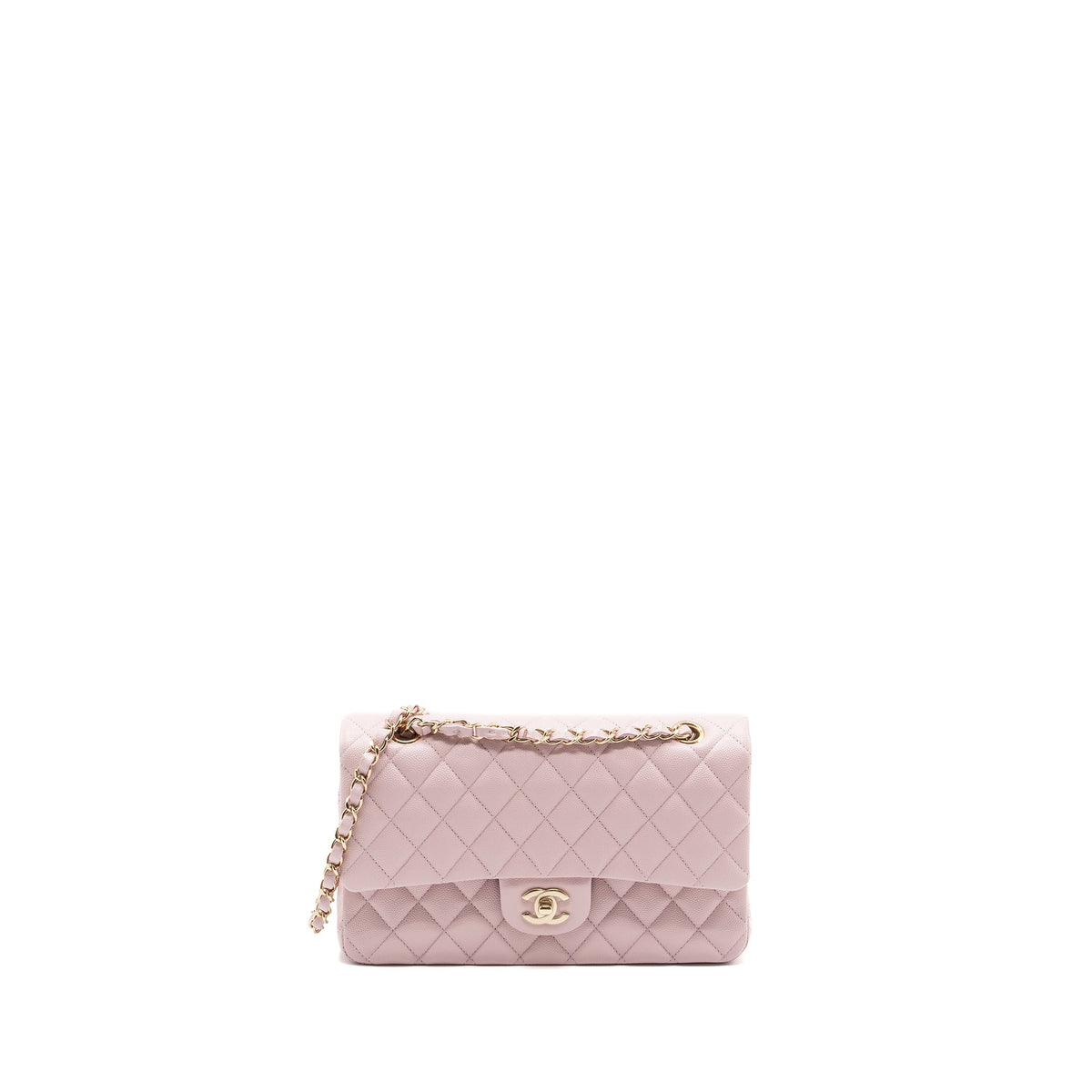 CHANEL 21S MEDIUM CLASSIC DOUBLE FLAP BAG CAVIAR LIGHT PINK LGWH