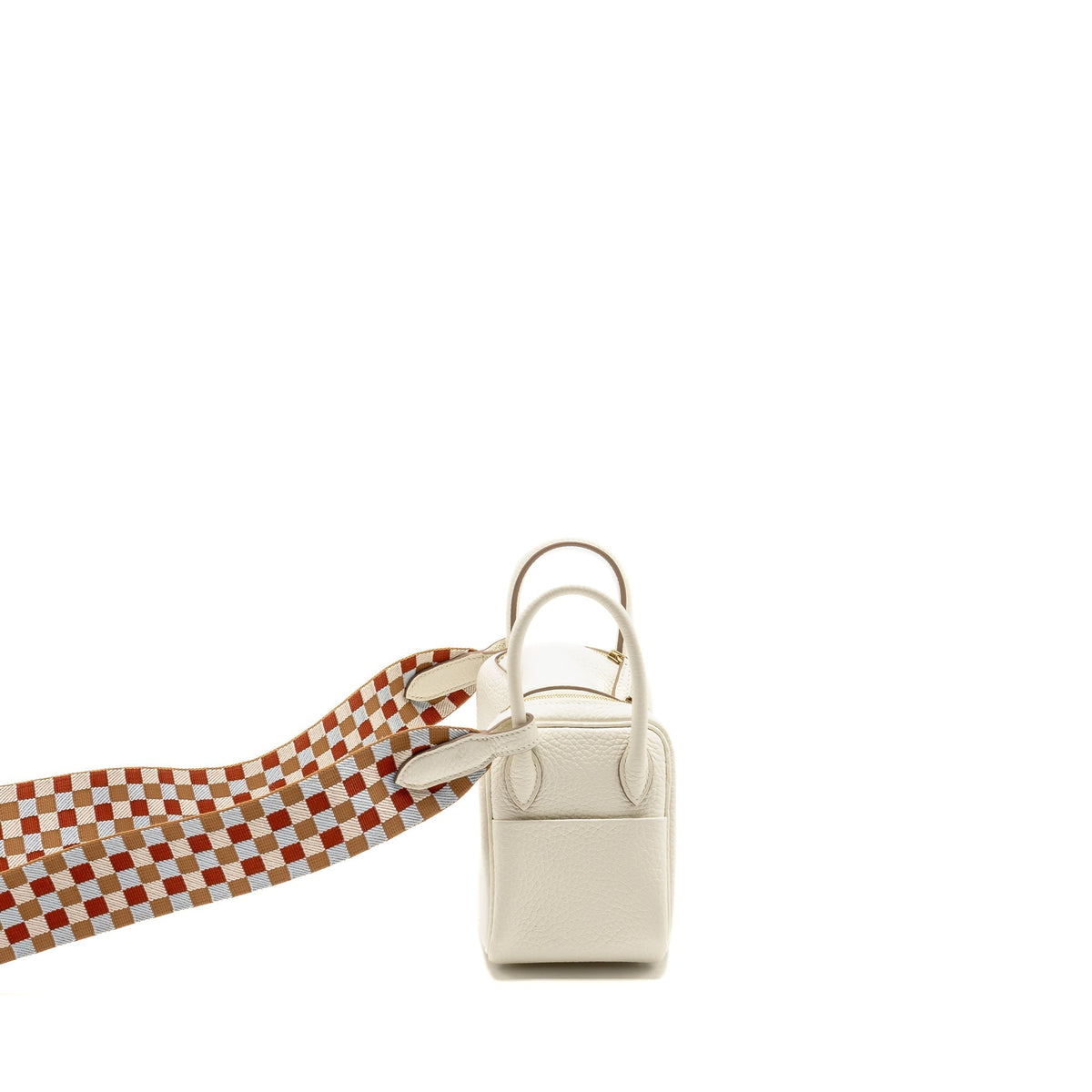 HERMES MINI LINDY CLEMENCE MUSHROOM / NATA WITH MULTICOLOR STRAP GHW