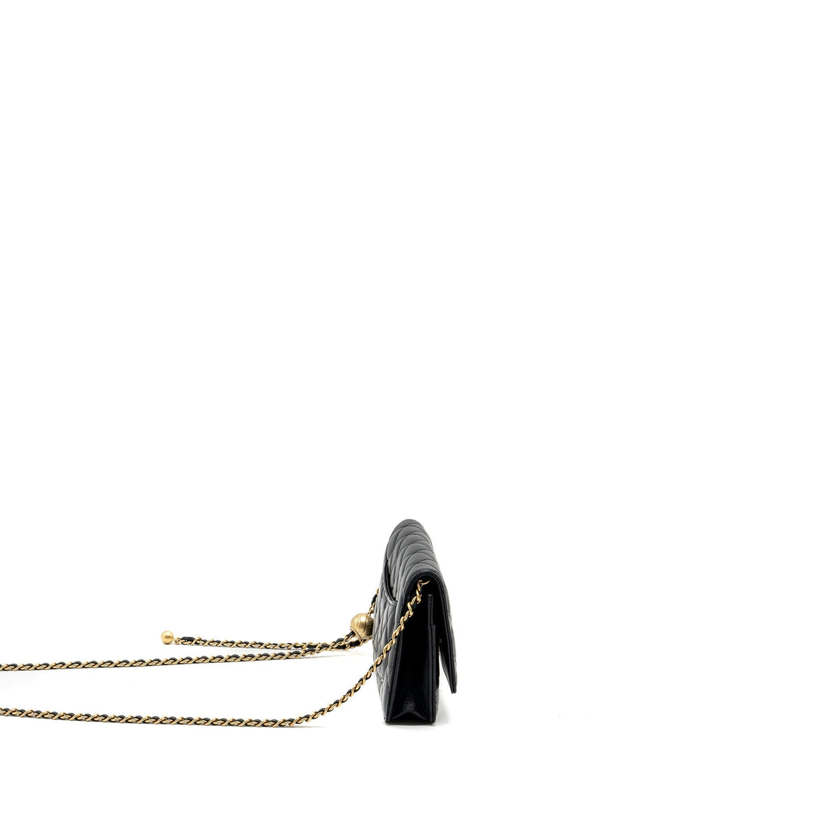 CHANEL PEARL CRUSH WALLET ON CHAIN LAMBSKIN BLACK GHW