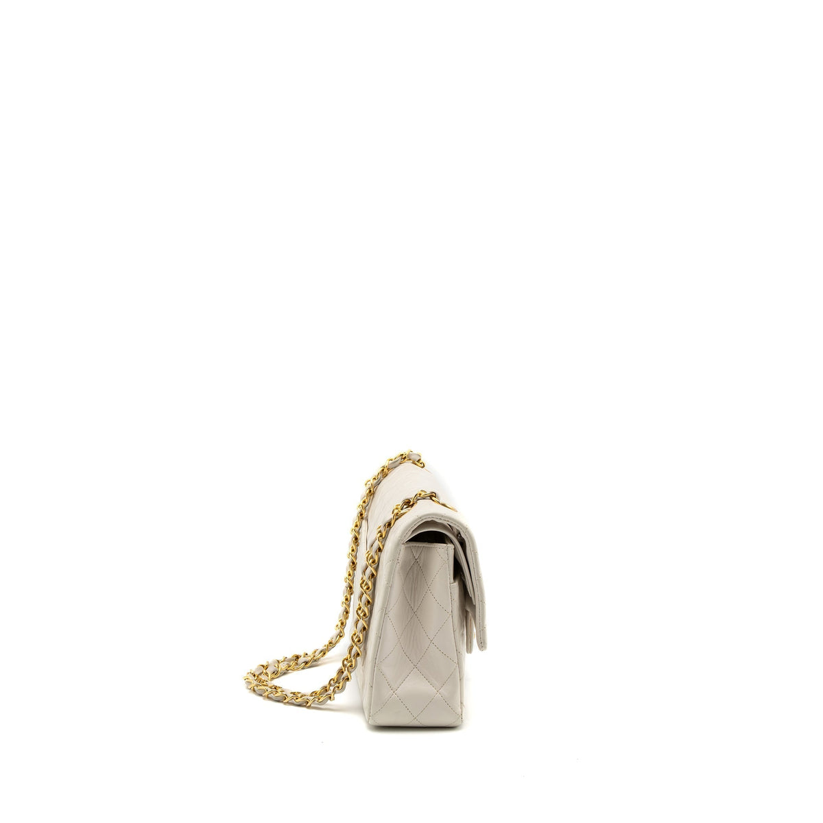 CHANEL VINTAGE MEDIUM CLASSIC DOUBLE FLAP BAG LAMBSKIN WHITE GHW