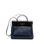 HERMES HERBAG 31 ZIP BAG CANVAS / LEATHER BLUE MARINE / BLACK GHW