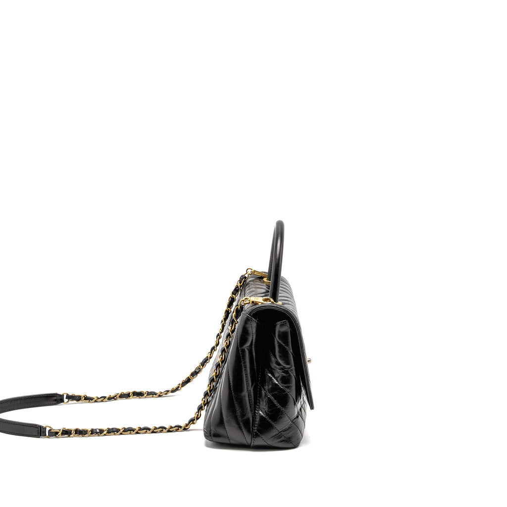 CHANEL MEDIUM COCO HANDLE CHEVRON CALFSKIN BLACK GHW
