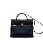 HERMES HERBAG 31 ZIP BAG CANVAS / HUNTER LEATHER BLACK SHW
