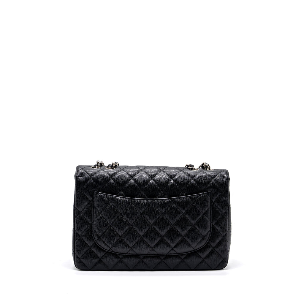 CHANEL JUMBO CLASSIC SINGLE FLAP BAG CAVIAR BLACK SHW