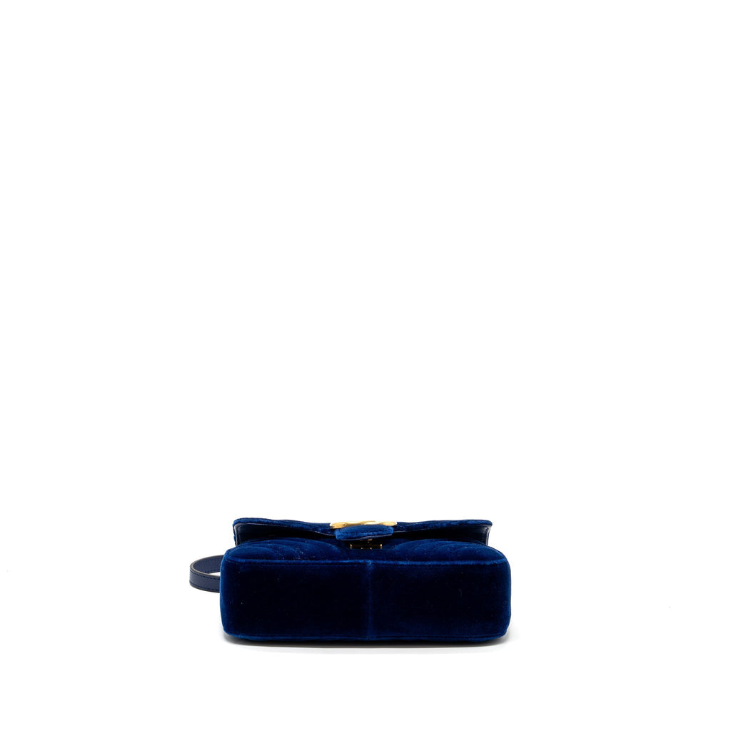 GUCCI MINI GG MARMONT BAG VELVET BLUE GHW