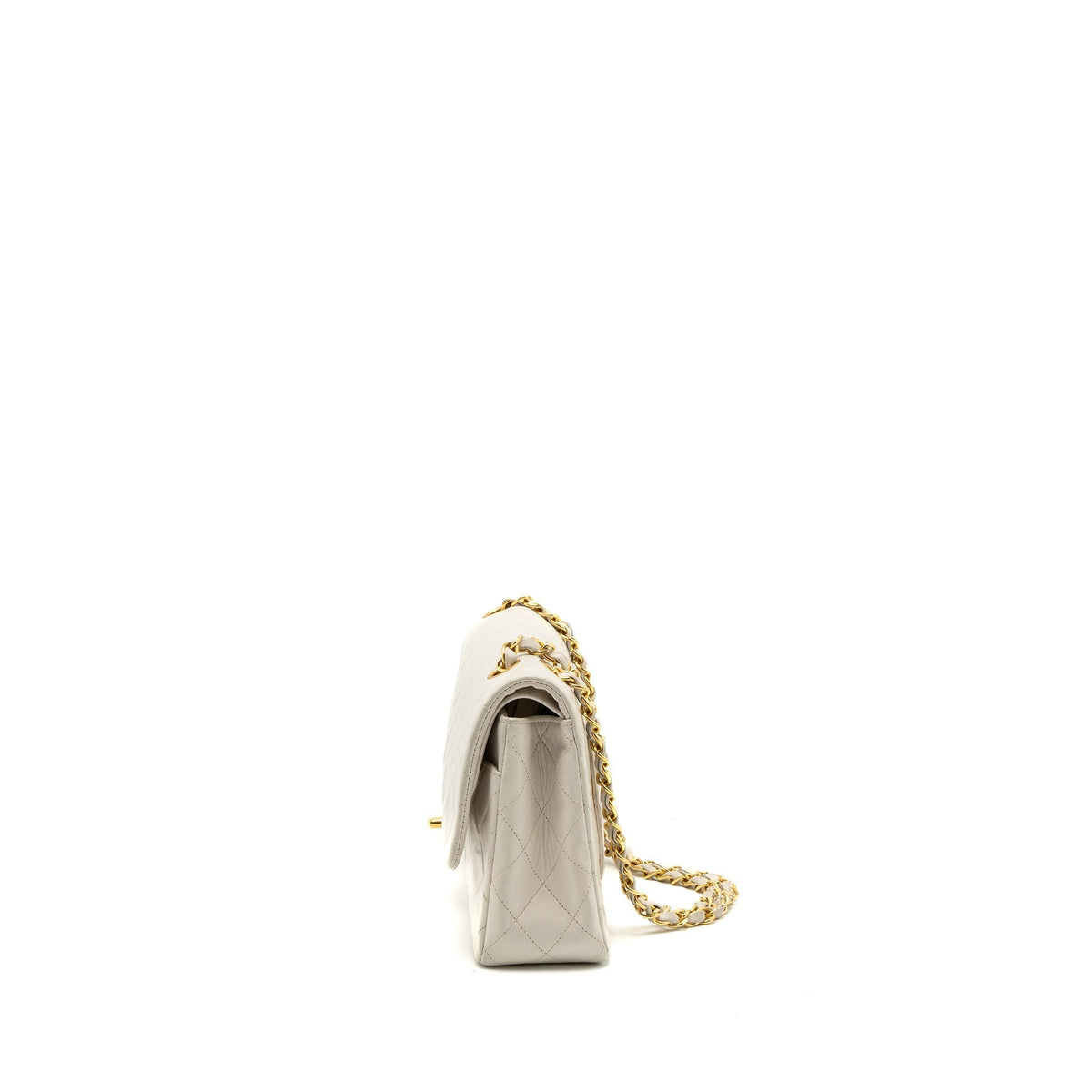 CHANEL VINTAGE MEDIUM CLASSIC DOUBLE FLAP BAG LAMBSKIN WHITE GHW