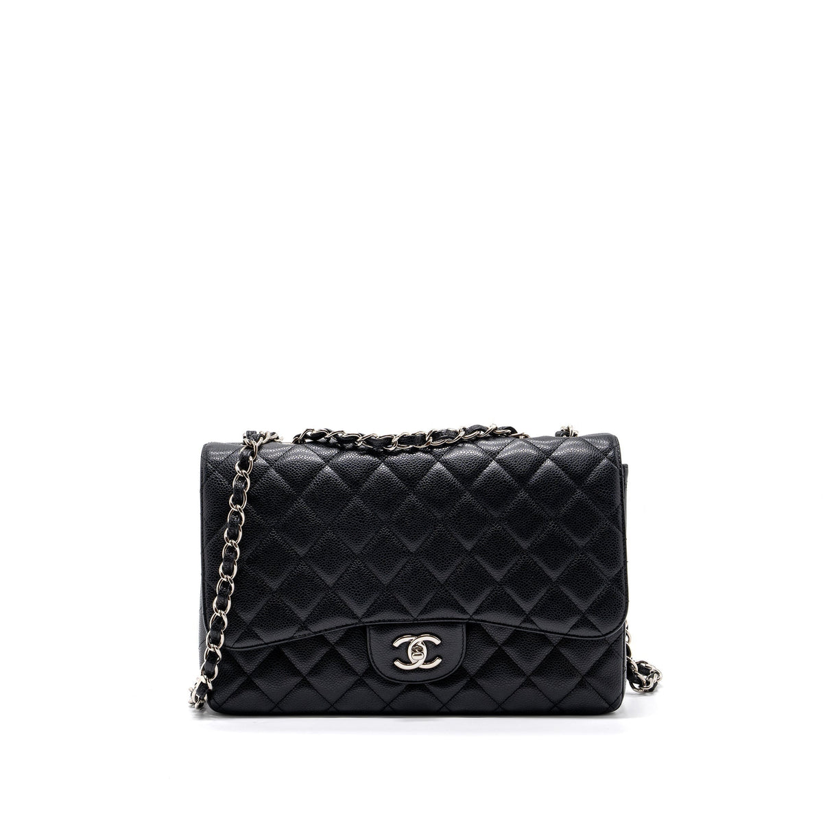 CHANEL JUMBO CLASSIC SINGLE FLAP BAG CAVIAR BLACK SHW