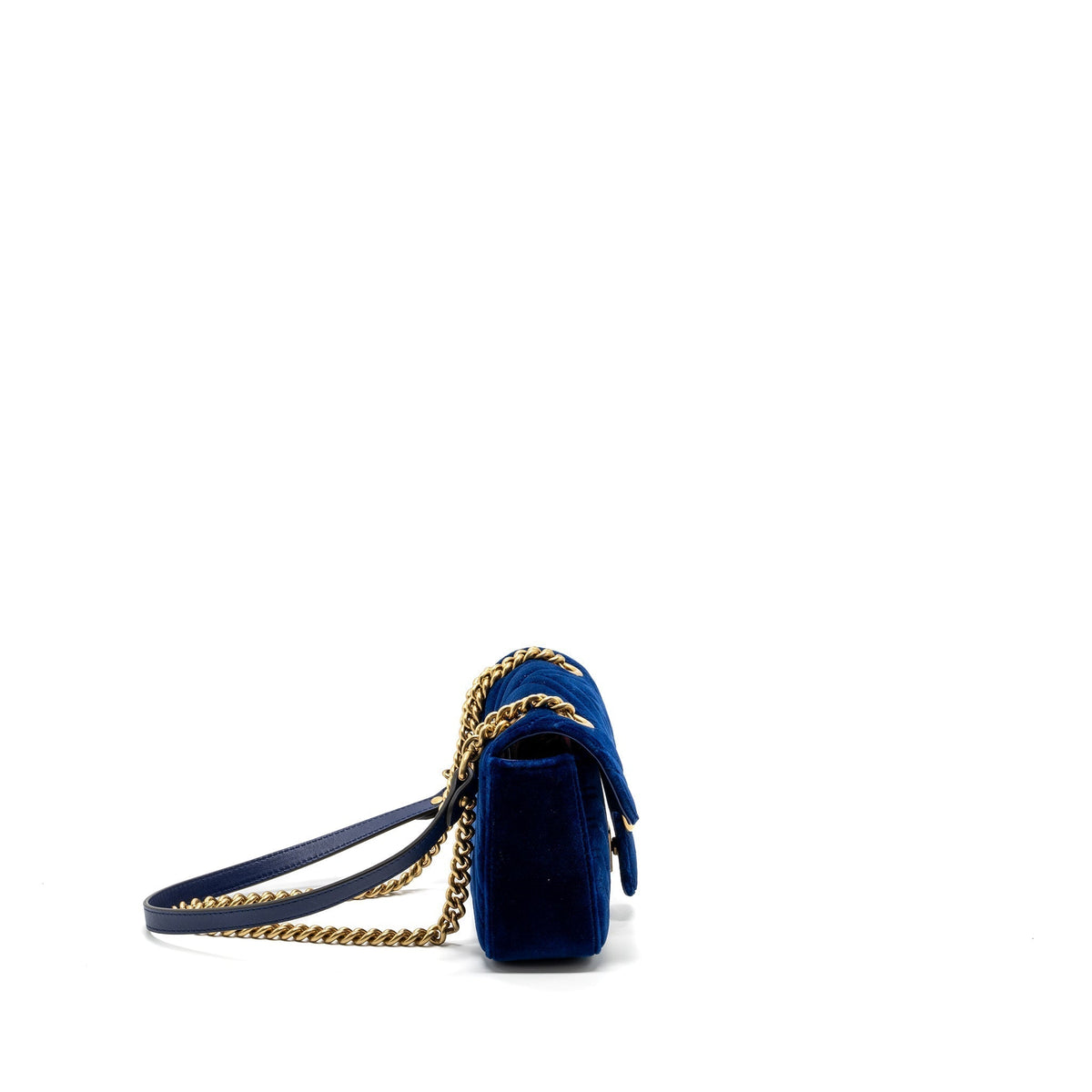 GUCCI MINI GG MARMONT BAG VELVET BLUE GHW