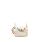 HERMES MINI LINDY CLEMENCE MUSHROOM / NATA WITH MULTICOLOR STRAP GHW