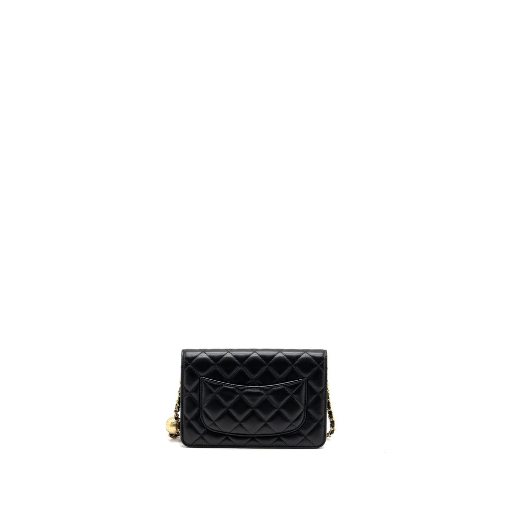 CHANEL PEARL CRUSH WALLET ON CHAIN LAMBSKIN BLACK GHW