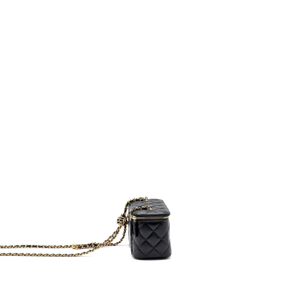 CHANEL PEARL CRUSH LONG VANITY CASE LAMBSKIN BLACK GHW