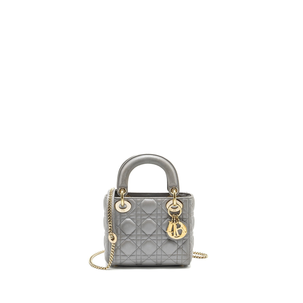 DIOR MINI LADY DIOR LAMBSKIN GREY LGHW