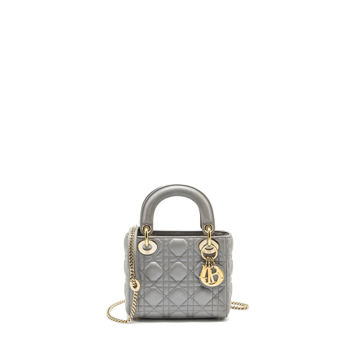 DIOR MINI LADY DIOR LAMBSKIN GREY LGHW