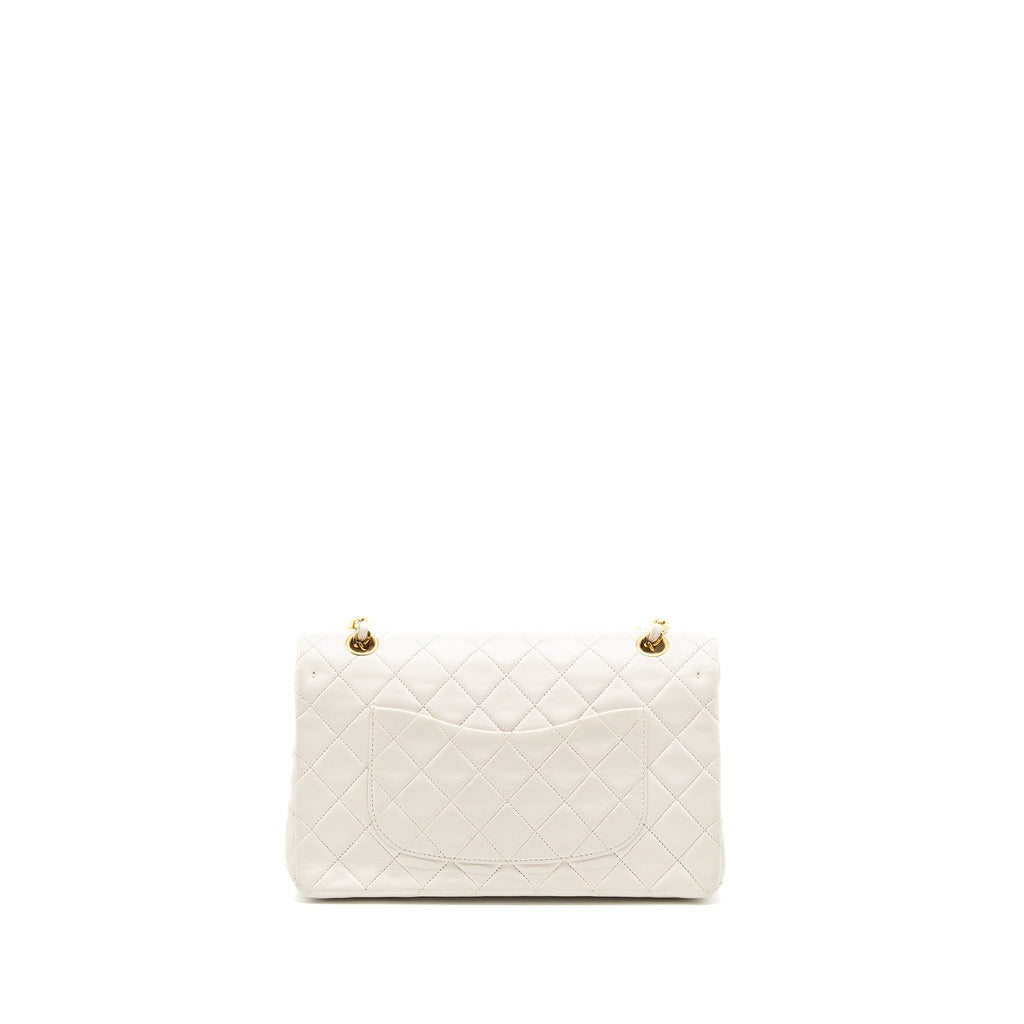 CHANEL VINTAGE MEDIUM CLASSIC DOUBLE FLAP BAG LAMBSKIN WHITE GHW