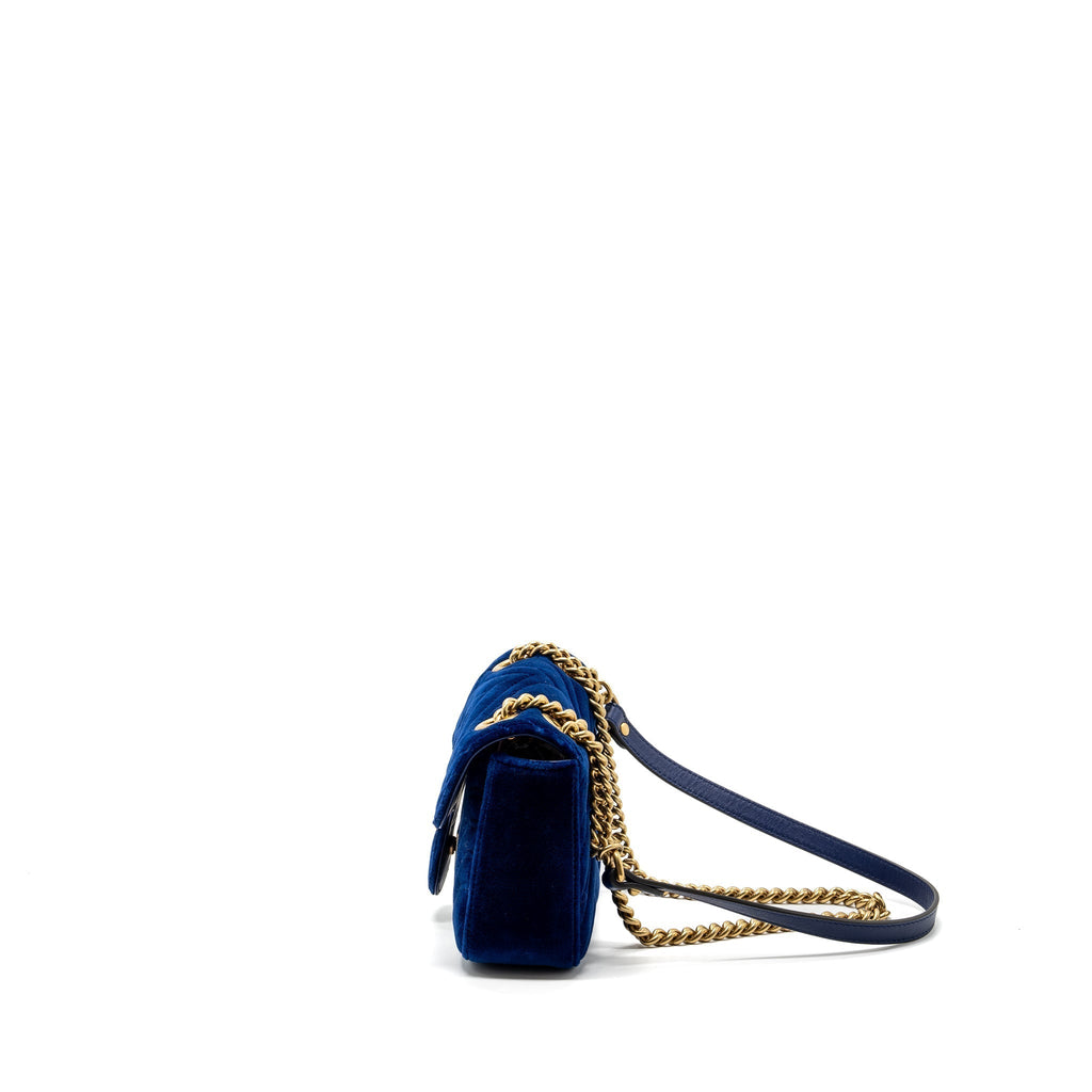GUCCI MINI GG MARMONT BAG VELVET BLUE GHW
