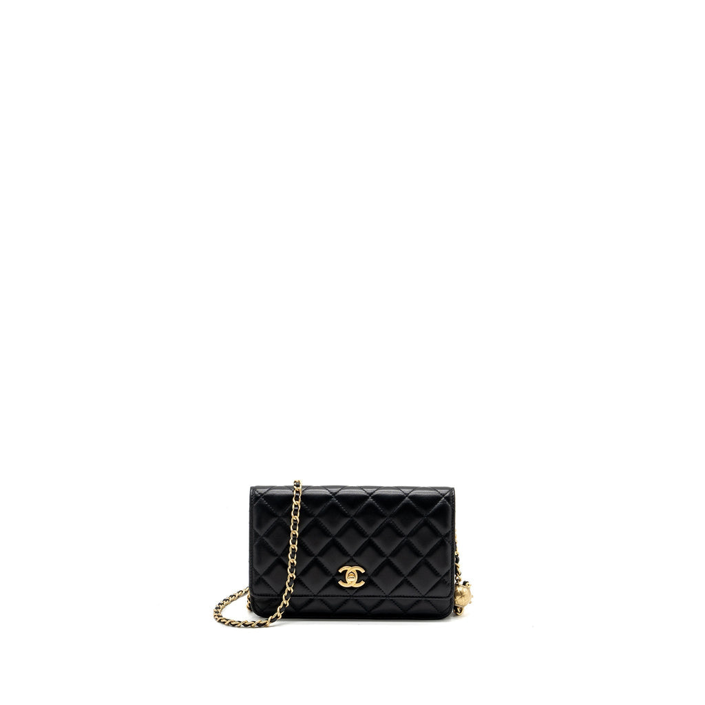 CHANEL PEARL CRUSH WALLET ON CHAIN LAMBSKIN BLACK GHW
