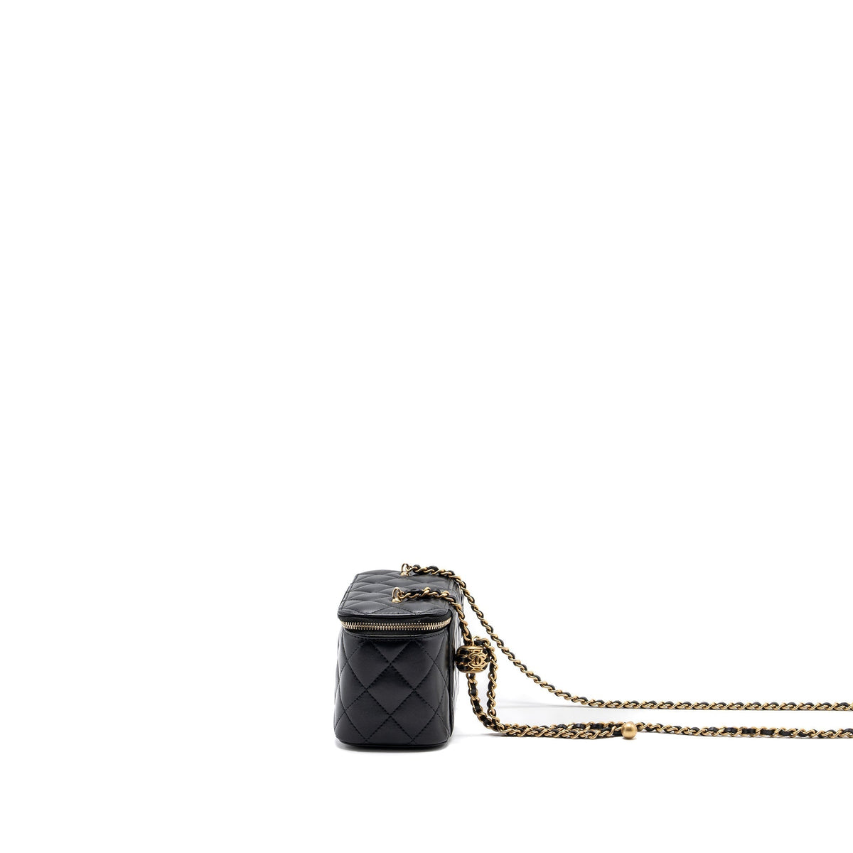 CHANEL PEARL CRUSH LONG VANITY CASE LAMBSKIN BLACK GHW