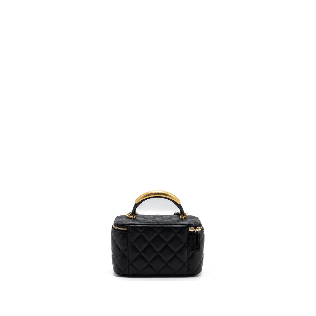 CHANEL TOP HANDLE LONG VANITY WITH CHAIN LAMBSKIN BLACK GHW (MICROCHIP)