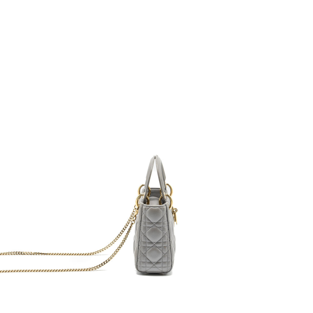 DIOR MINI LADY DIOR LAMBSKIN GREY LGHW