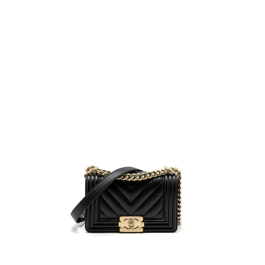 CHANEL SMALL CHEVRON BOY BAG LAMBSKIN BLACK GHW
