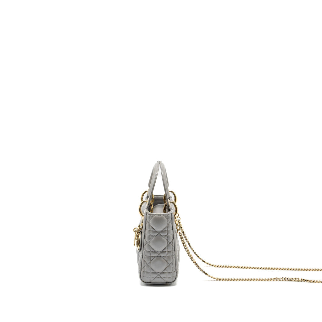 DIOR MINI LADY DIOR LAMBSKIN GREY LGHW