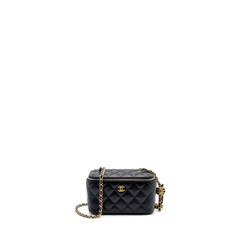 CHANEL PEARL CRUSH LONG VANITY CASE LAMBSKIN BLACK GHW